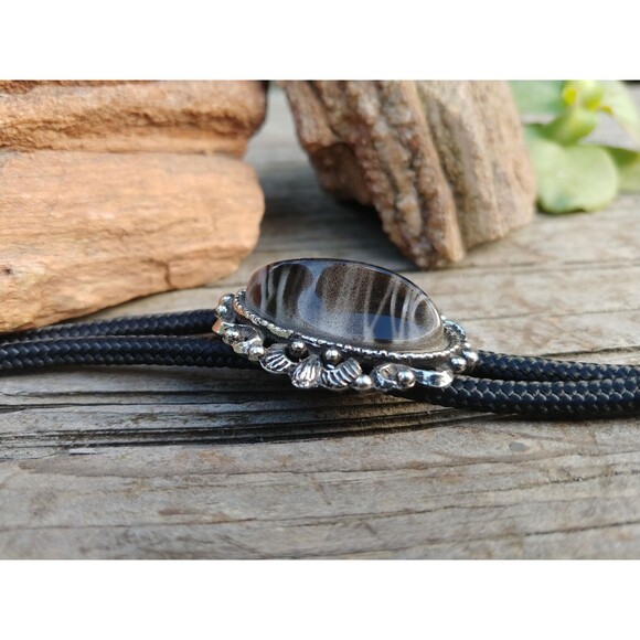 Handcrafted Absract Swirled Bolo Tie, Filigree Western String Tie - Picture 5 of 10